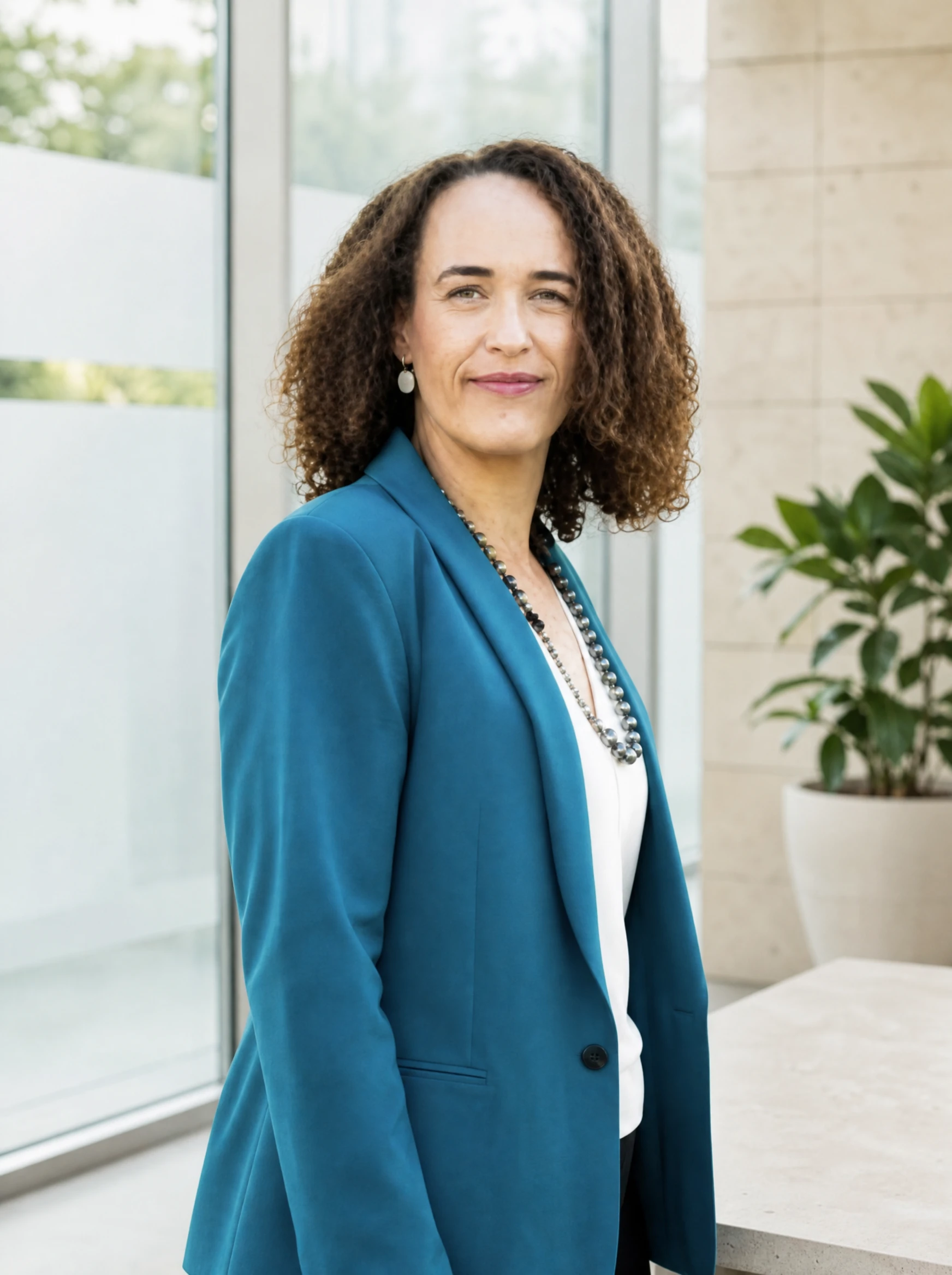 Portrait de Salima M. dans son bureau
